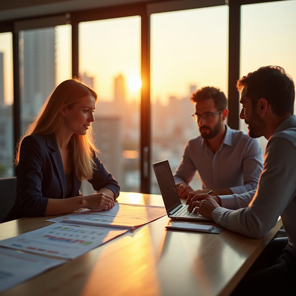 Family reviewing household budget together at a modern workspace