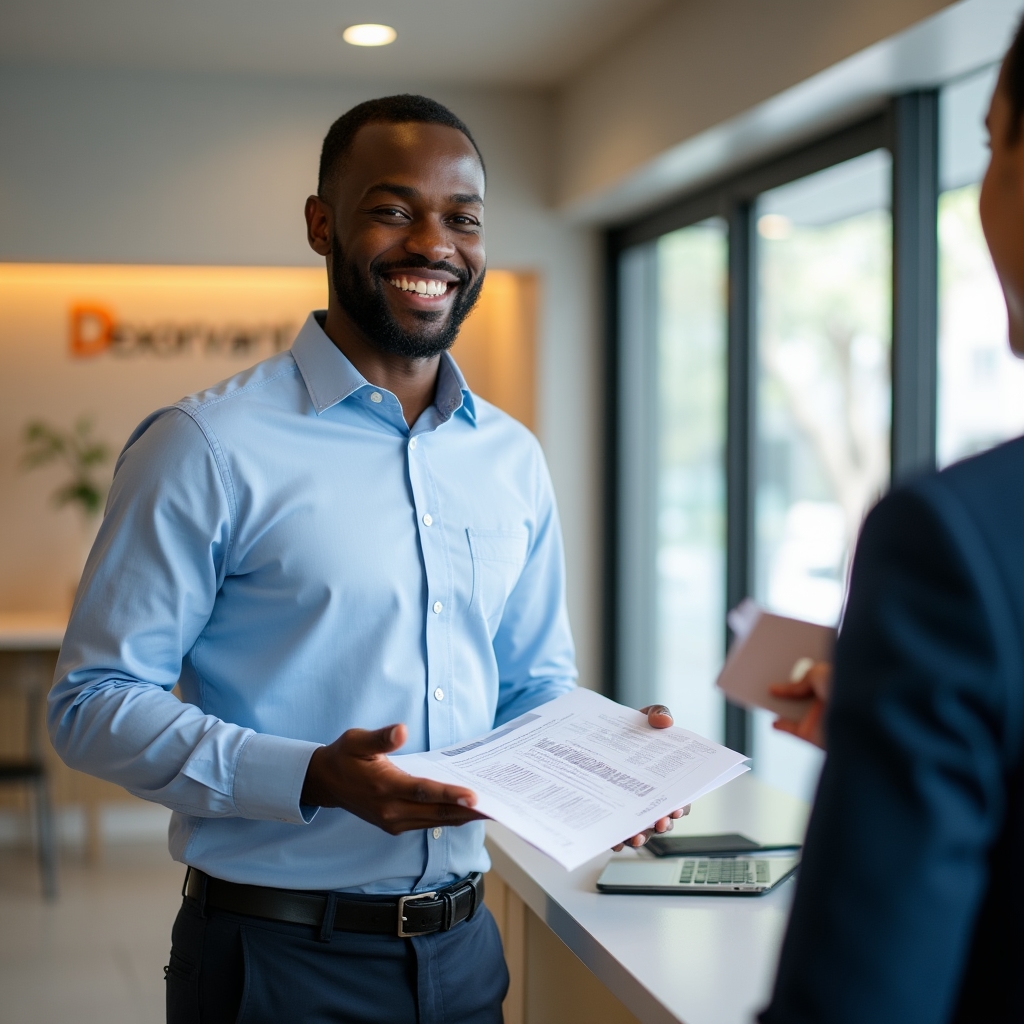 Participant coordinator welcoming attendees at the training centre reception